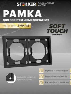 Рамка для розетки и выключателя Эмили 2 поста (черный уголь) / Stekker PFR00-5002-05