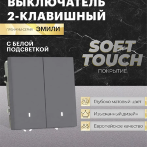 Выключатель двухклавишный с подсветкой Эмили (платиново-серый) / Stekker RSW10-5102-10