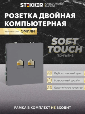 Розетка двухместная компьютерная RJ-45 двойная Эмили (платиново-серый) / Stekker RST00-5111-10