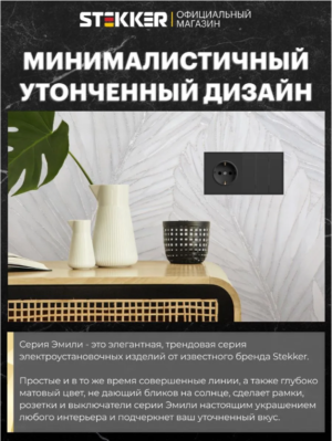 Рамка для розетки и выключателя Эмили 2 поста (черный уголь) / Stekker PFR00-5002-05