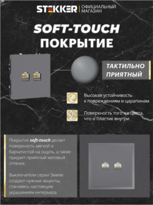 Розетка двухместная компьютерная RJ-45 двойная Эмили (платиново-серый) / Stekker RST00-5111-10