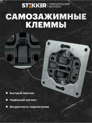 Розетка двойная без заземления с защитными шторками Эмили (черный уголь) / Stekker RST16-5116-05