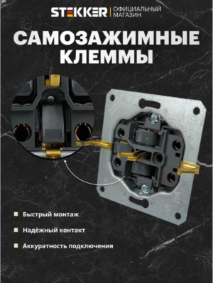 Розетка двойная с заземлением и защитными шторками Эмили (черный уголь) / Stekker RST16-5114-05
