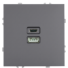 Розетка двойная USB + Type C Эмили (платиново-серый) / Stekker RST10-5115-10