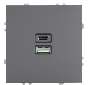 Розетка двойная USB + Type C Эмили (платиново-серый) / Stekker RST10-5115-10