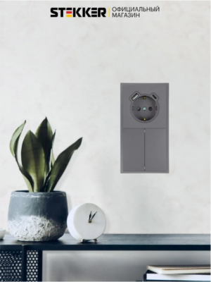 Розетка с заземлением и защитными шторками +USB + Type C Эмили (платиново-серый) / Stekker RST16-5119-10