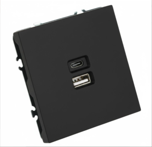 Розетка двойная USB + Type C Эмили (черный уголь) / Stekker RST10-5115-05