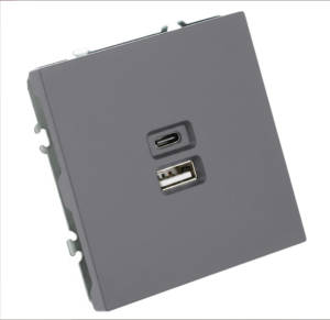 Розетка двойная USB + Type C Эмили (платиново-серый) / Stekker RST10-5115-10